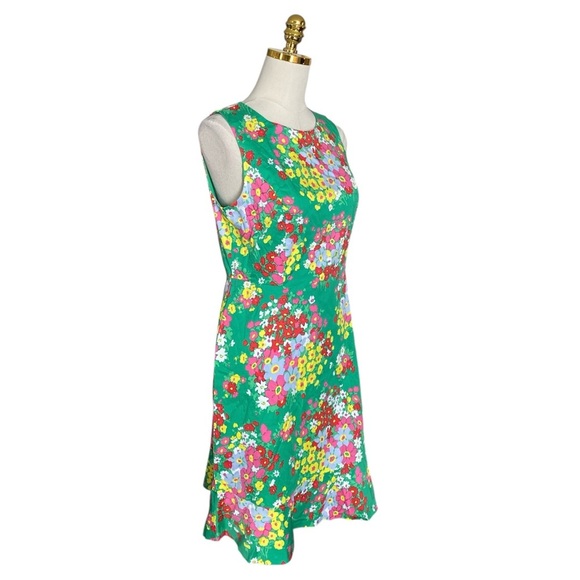 TALBOTS Green Cotton Blend Floral Flounce Hem Sleeveless Shift Dress Women’s 6 - Picture 6 of 9